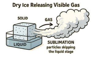 Sublimation Solid → Gas (without becoming liquid)